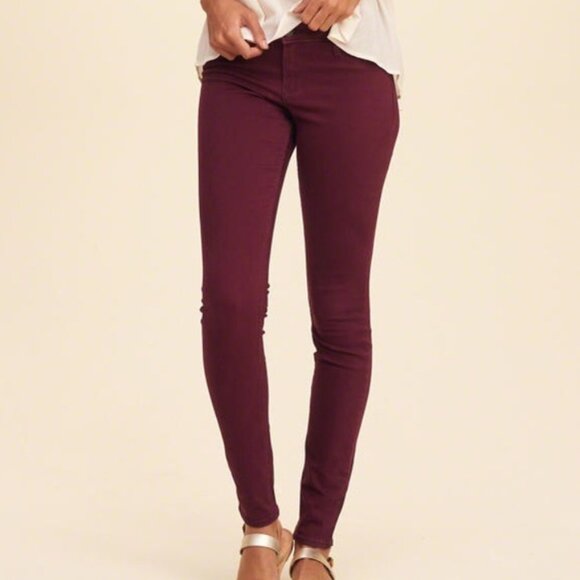Y2K Hollister low rise skinny jeans stretch cotton burgundy maroon jeggings - Picture 1 of 8